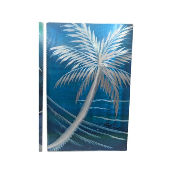 Tropical Palm Tree Metal Wall Art Set - Signed By Artist  Pete Koza- 12" x 8" - - Picture 8 of 11